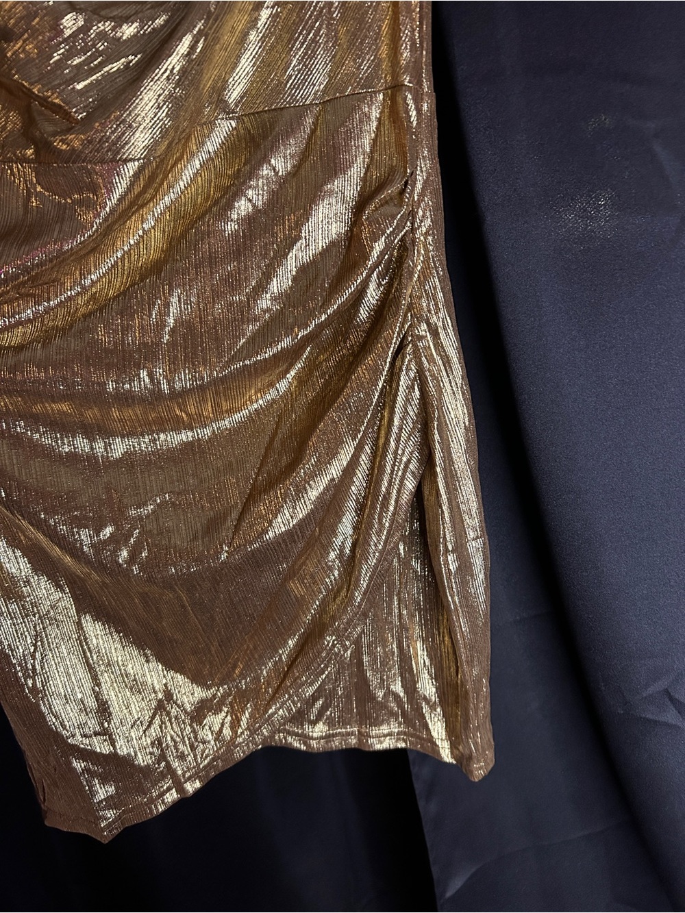 Cider Metallic Gold Ruched V-Neck Mini Dress - Picture 5 of 5